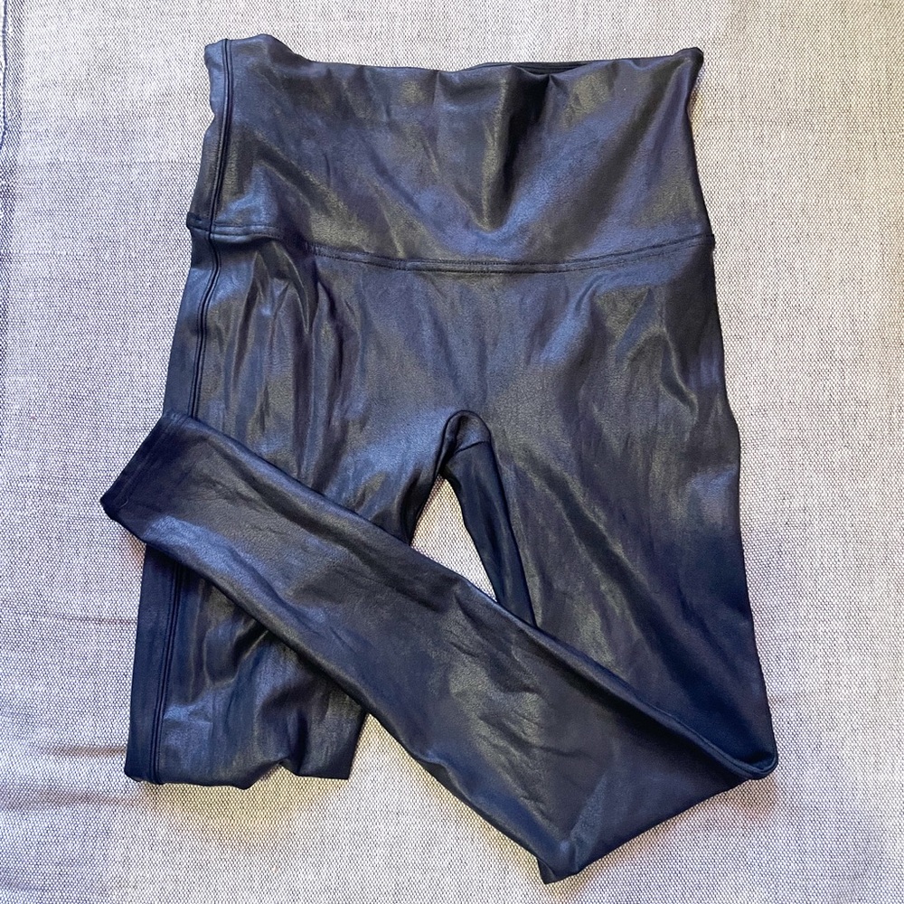 SPANX- Black Faux Leather Leggings, XL